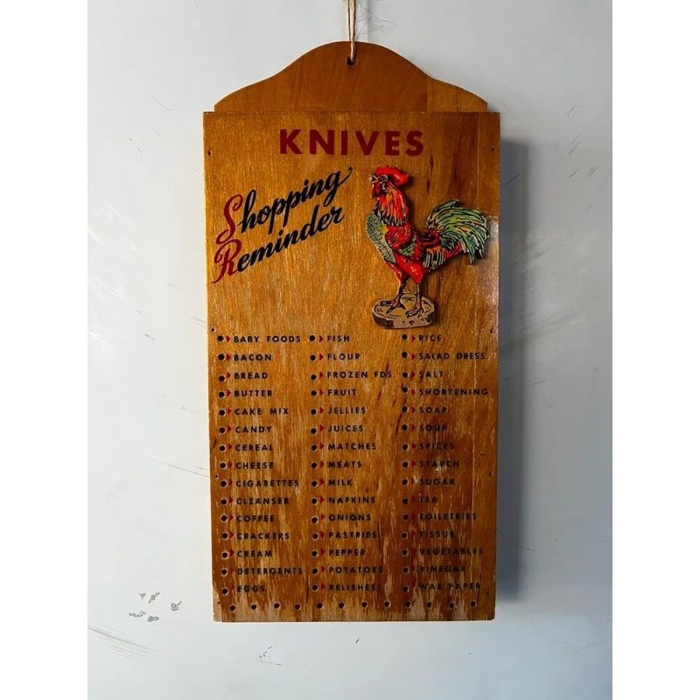 Vintage wooden knife holder organizer grandma core cottage core rooster